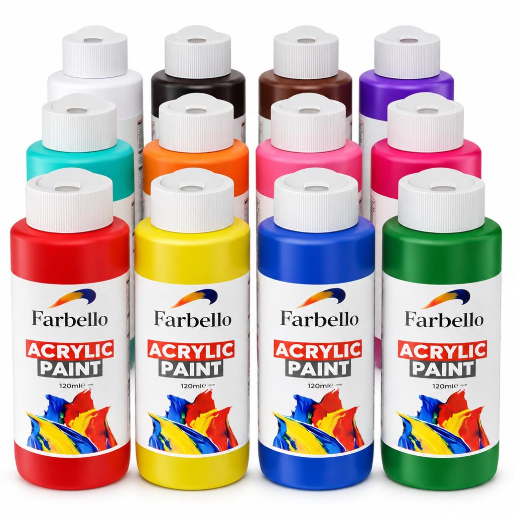 FARBELLO Acrylfarben Set 12 x 120 ml – Hochpigmentiert, Produktbild 