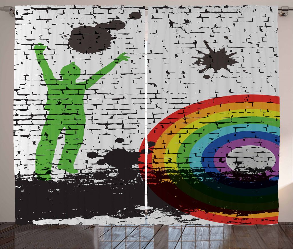 ABAKUHAUS urban Graffiti Rustikaler Vorhang, Regenbogen-Pfeil-Art, Wohnzimmer Universalband Gardinen mit Schlaufen und Haken, 280 x 245 cm, Mehrfarbig