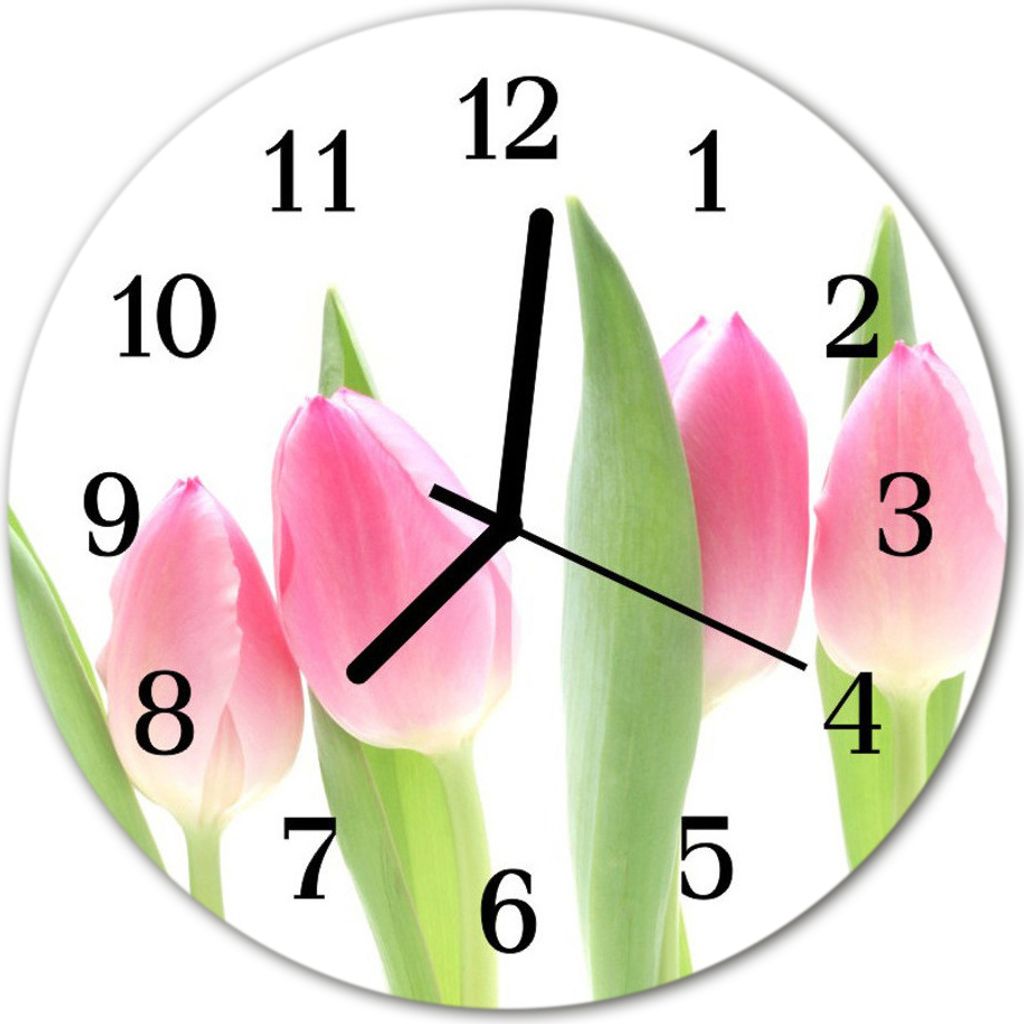 Glasuhr Wanduhr Küchenuhr Echt-Glas 30fi cm Tulpen rosa