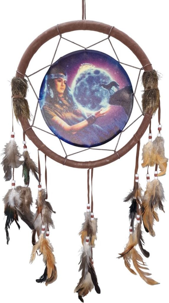Western Traumfänger dunkelbraun Indianerin mit Wolf