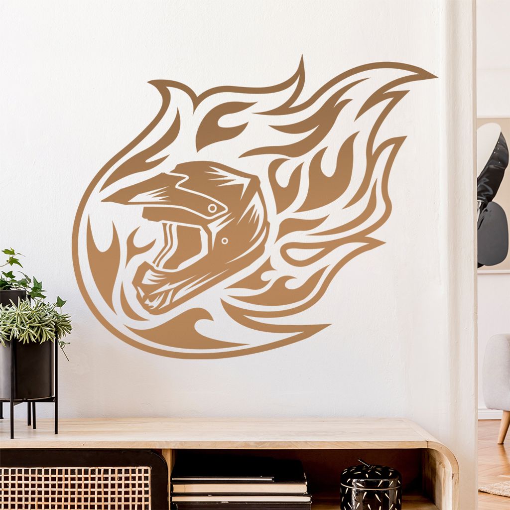 Motocross Helm Flammen Wandtattoo Wandaufkleber Wall Sticker - Dekoration, Küche, Wohnzimmer, Schlafzimmer, Badezimmer