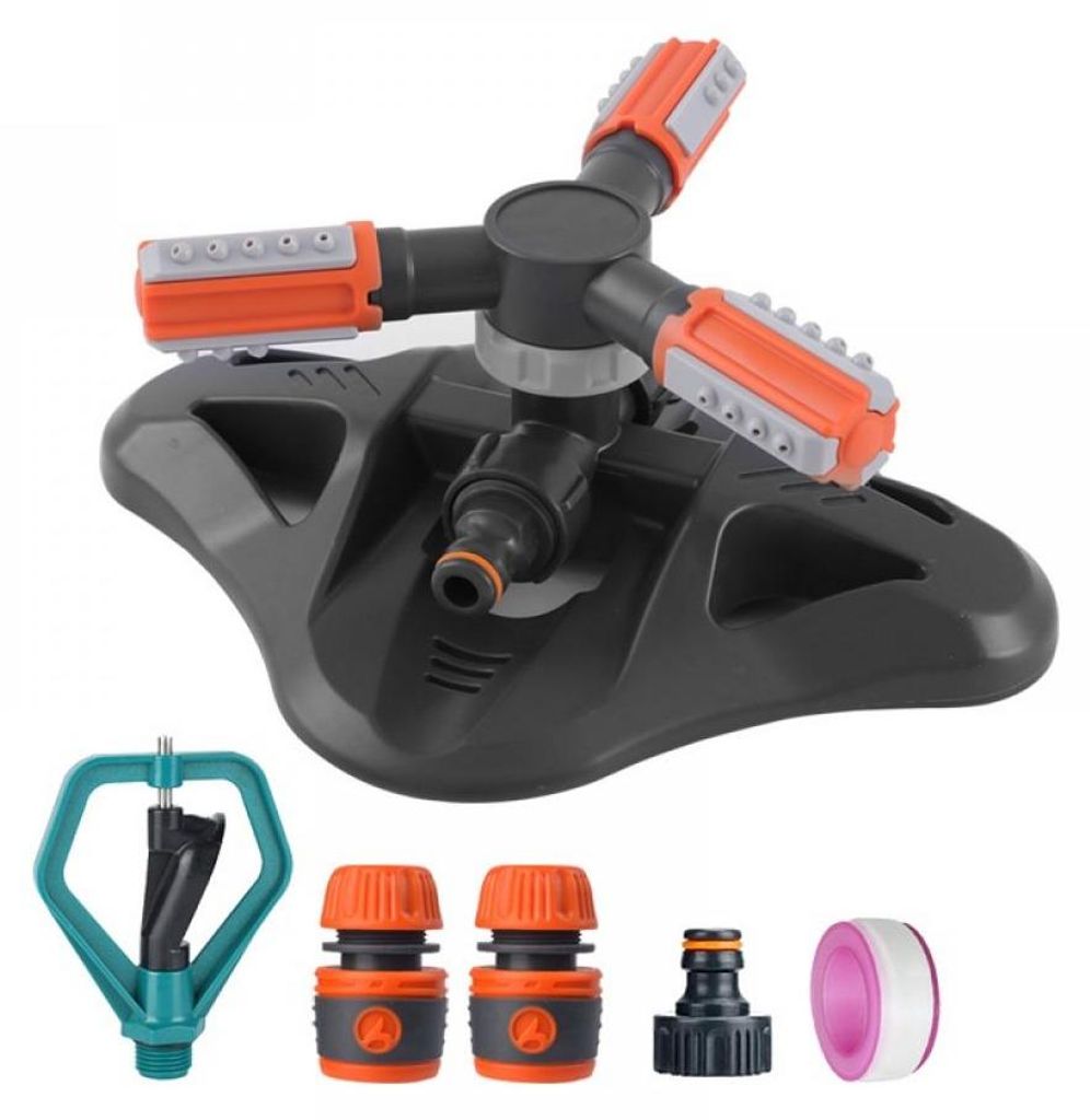 Automatischer, um 360° drehbarer und verstellbarer Gartensprenger, 3-armiges ABS-Rasensprenger-Bewässerungssystem für Rasen, Garten, Pflanzen, G...