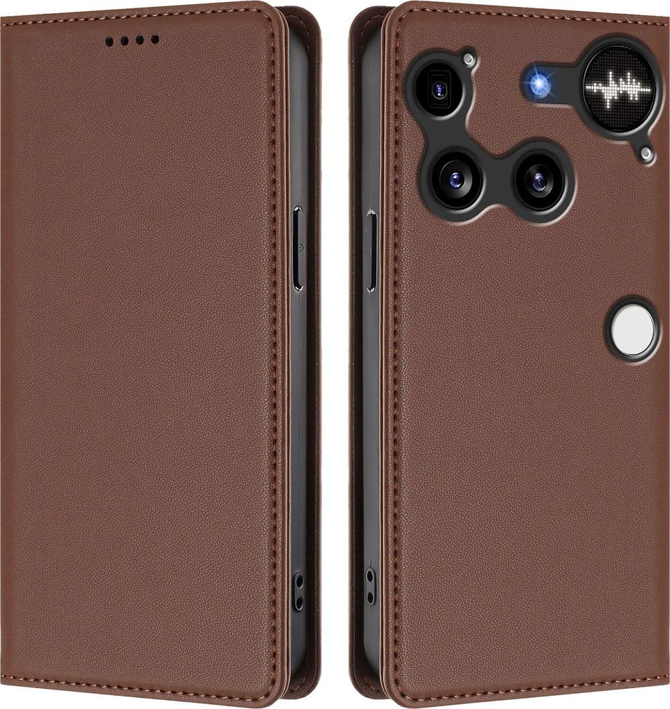 Handyhülle für Nothing Phone 3, Kunstleder Klapphülle Stoßfeste Magnetische Hülle mit Ständer Braun