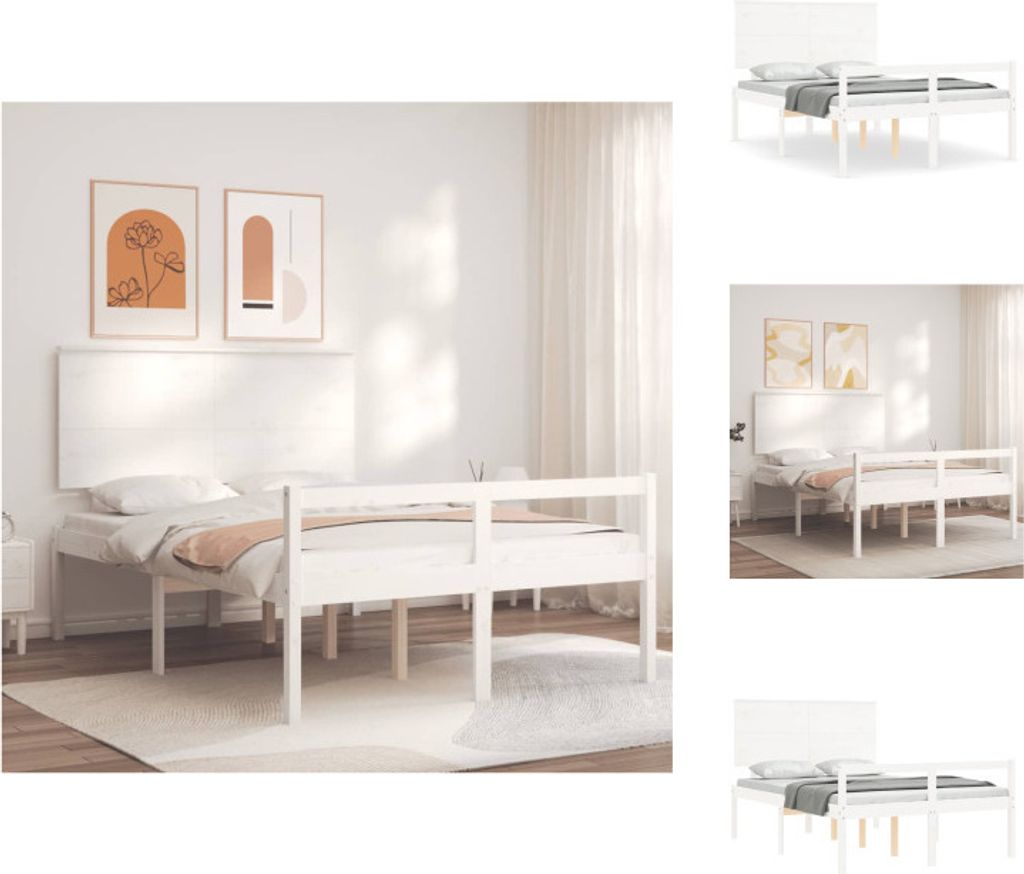 vidaXL Massivholzbett mit Kopfteil Weiß 120x200 cm - Betten & Bettgestelle