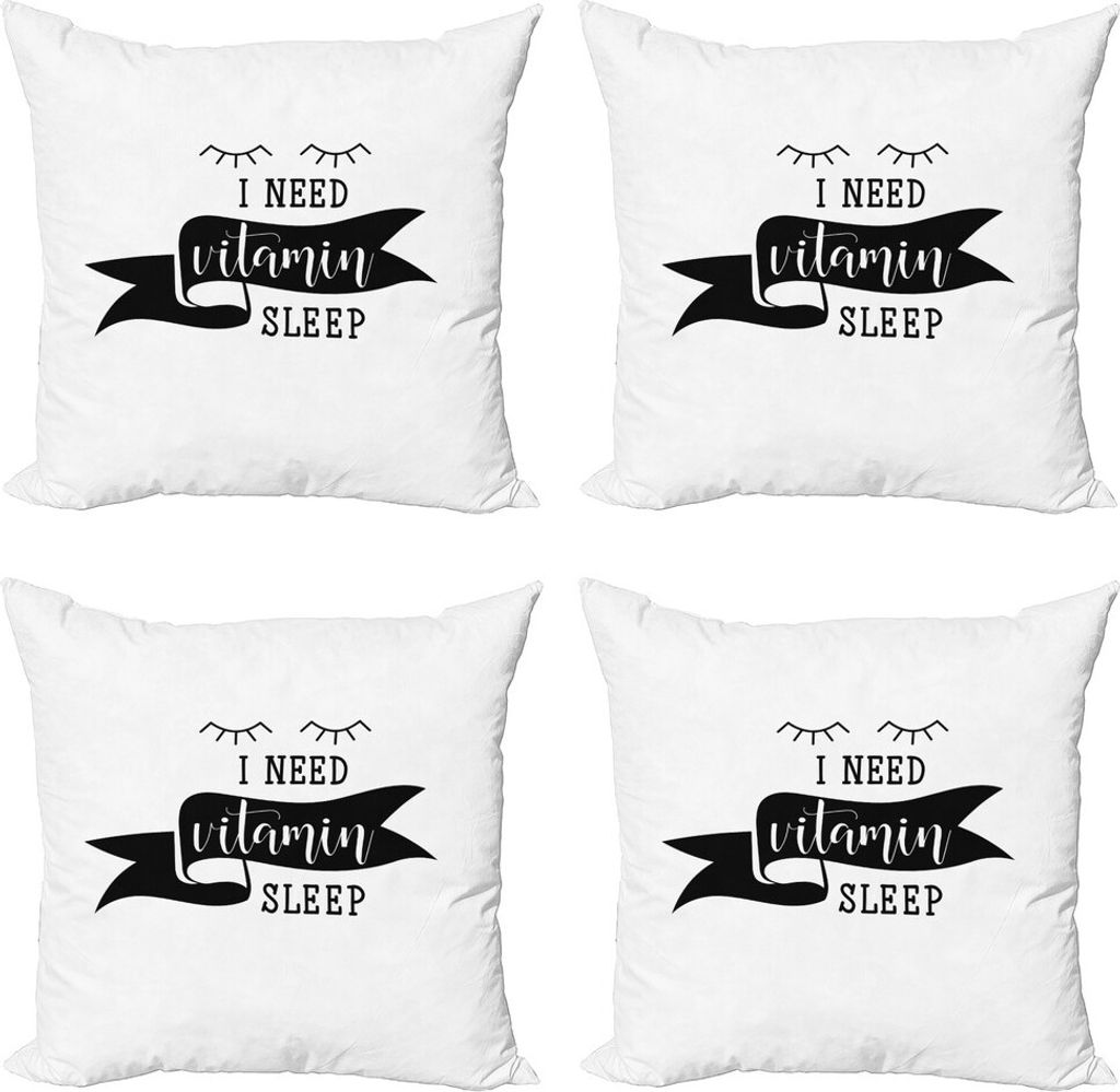ABAKUHAUS Sprichwort Kissenbezug Set (4 Stück), Ich benötige Vitamin Schlaf-Phrase, Moderner Doppelseitiger Digitaldruck, 60 cm x 60 cm, Schwarz ...