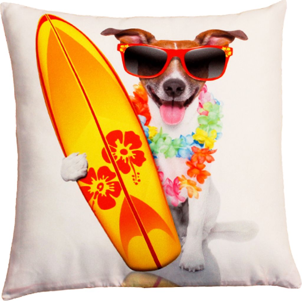 Kissenbezug Fotodruck Kissenhülle 30x30 cm Hund surfen Kissenhülle Kopfkissen