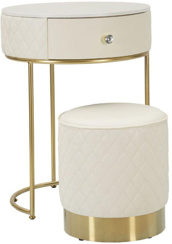 Mauro Ferretti Nachttisch Sharon mit Hocker Weiß Gold 52x70 cm