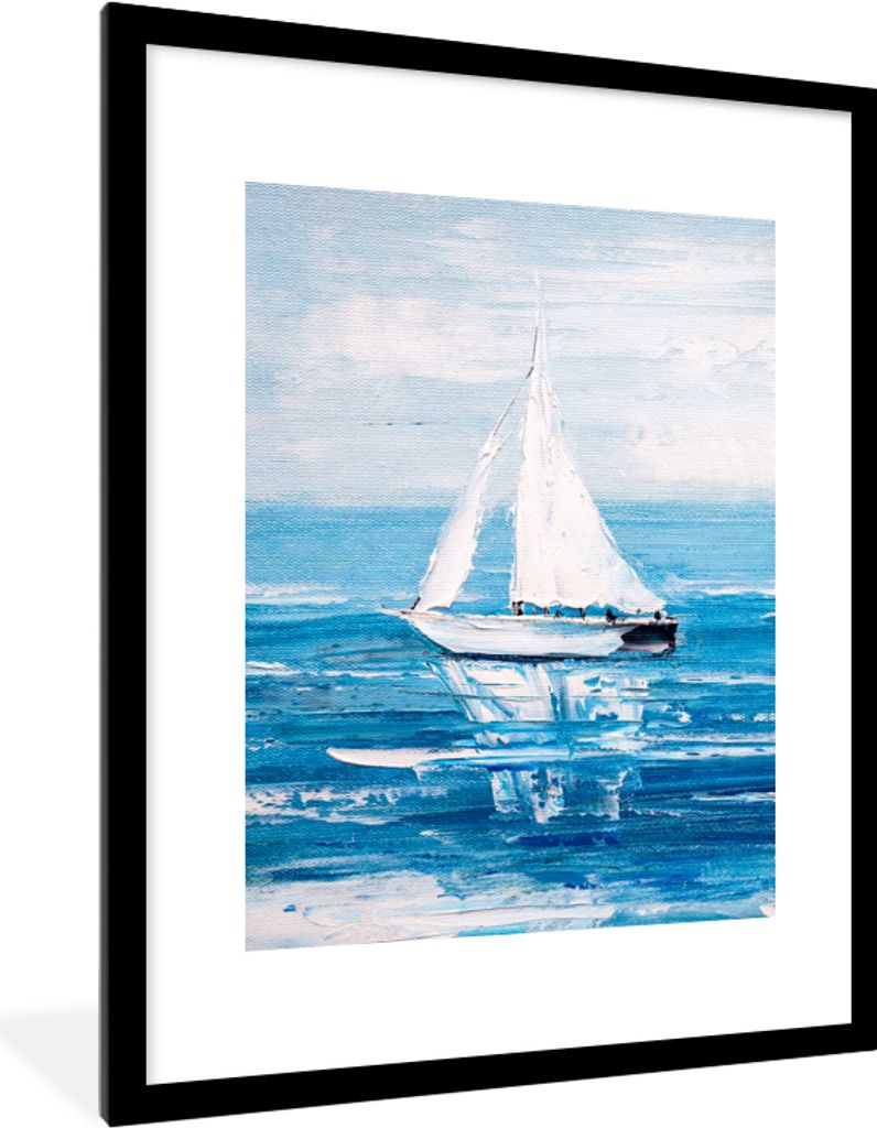 MuchoWow Gerahmtes Poster Malerei - Ölfarbe - Boot - Wasser 60x80 cm - Poster mit Schwarzem Bilderrahmen Wandposter Rahmen Foto Bilder - Wohnzim...