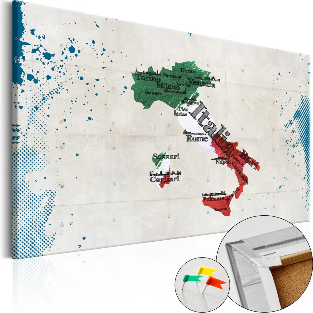 Mappa Italia in Sughero 120x80 - Quadro Moderno e Bacheca Appunti murando