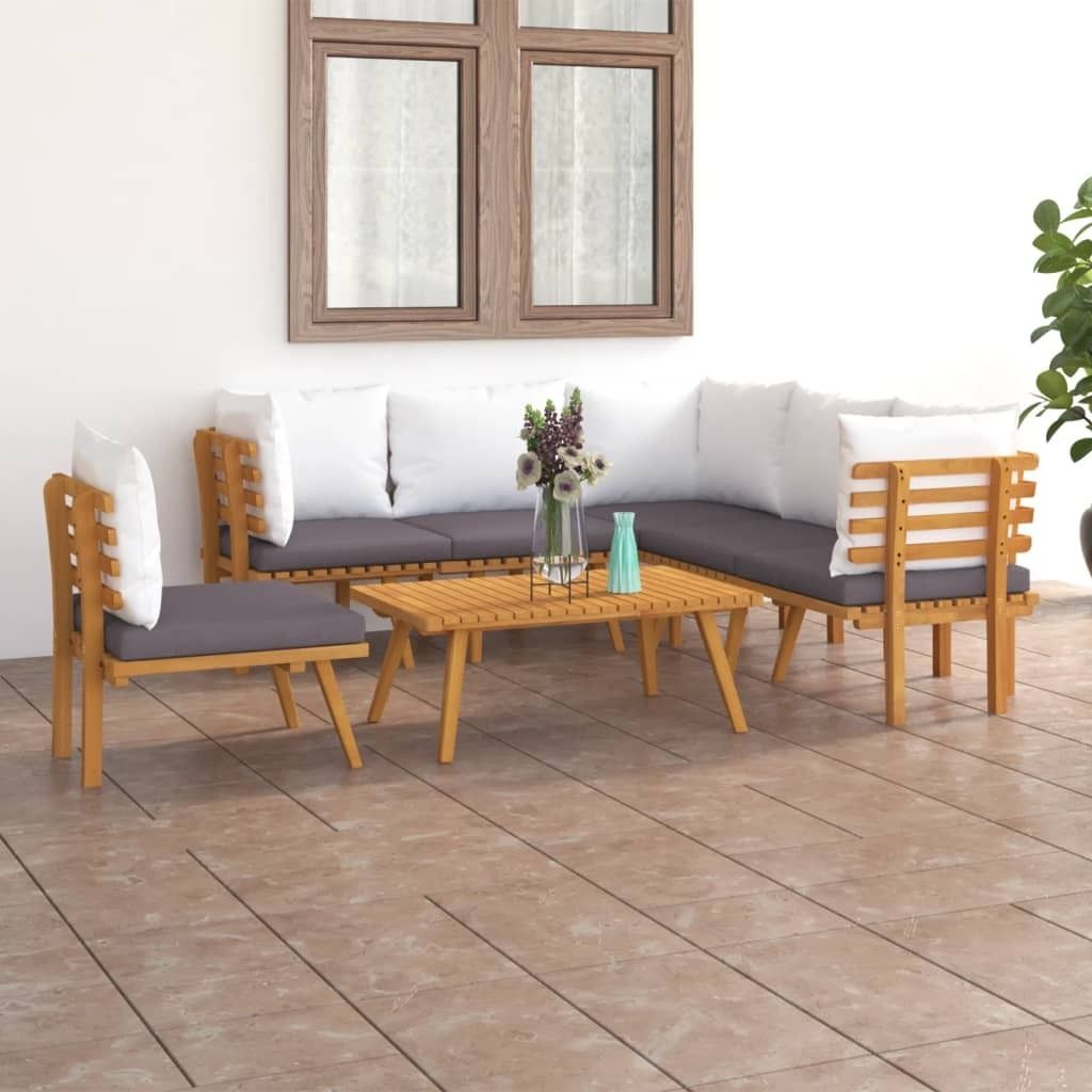 The Living Store 7-tlg. Garten-Lounge-Set mit Kissen Massivholz Akazie