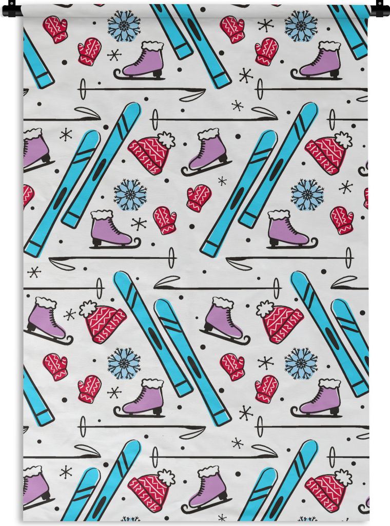 MuchoWow Wandteppich Wandbehang Wintersport - Schnittmuster - Schlittschuhlaufen 90x135 cm Tapisserie Dekoration Wandtuch - Baumwolle - Wandskulptur