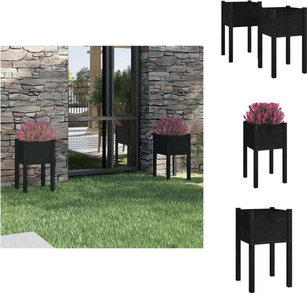 vidaXL Pflanzkübel 2 Stk. Schwarz 40x40x70 cm Massivholz Kiefer - Blumentöpfe & Pflanzgefäße