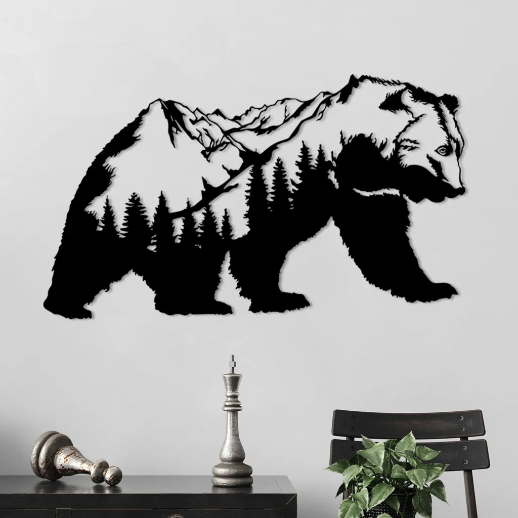 Tableau Mural en Métal Noir Orso-1 Design Moderne pour Salon 71x41cm