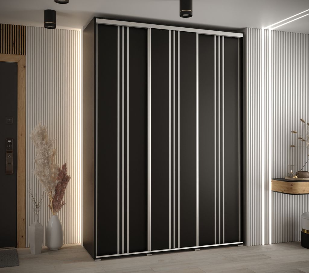 Kleiderschrank YVONA 6 - 180/45 cm, schwarz/silber