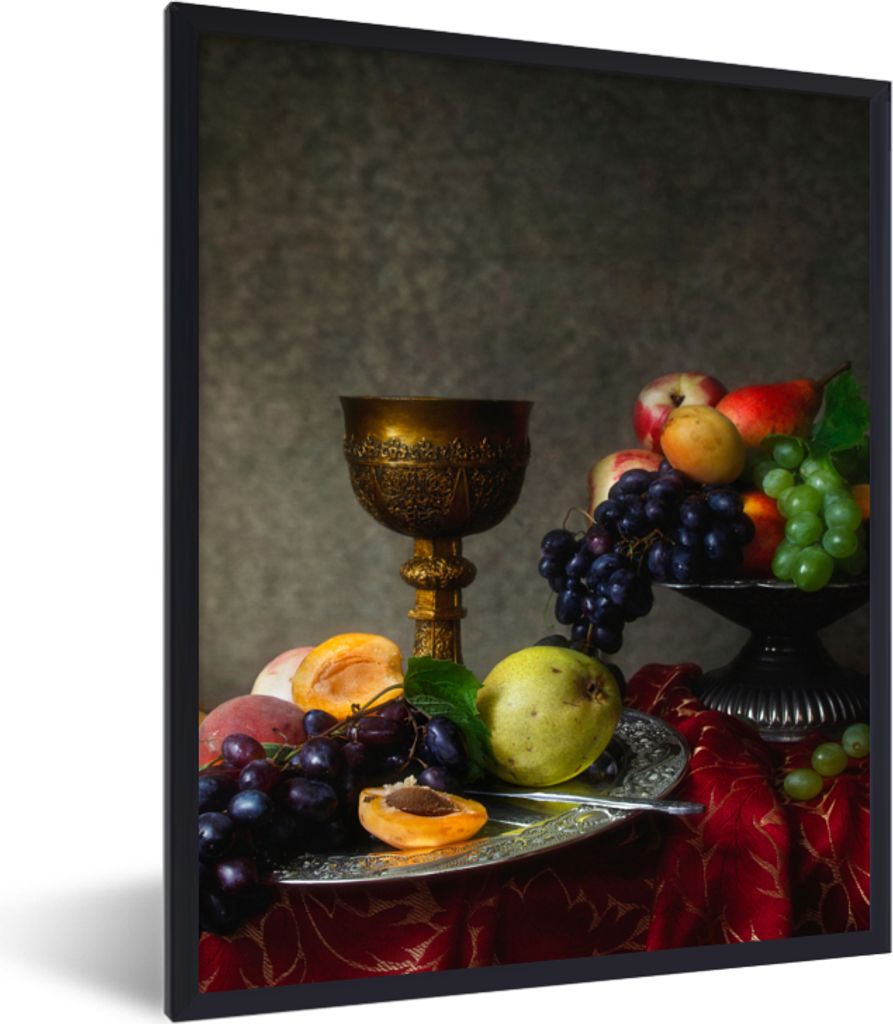 MuchoWow Gerahmtes Poster Rustikal - Tisch - Obst - Stilleben - Tasse 60x80 cm - Poster mit Schwarzem Bilderrahmen Wandposter Rahmen Foto Bilder ...