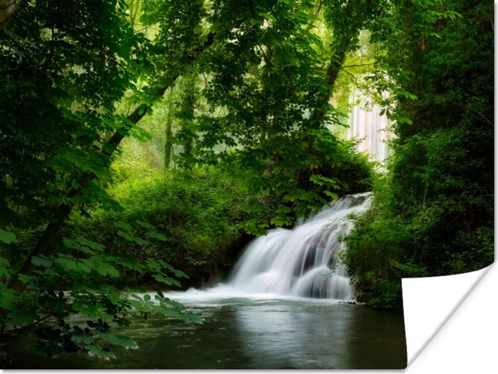 MuchoWow Poster Wasserfall - Natur - Grün 80x60 cm - Kunst für zu Hause