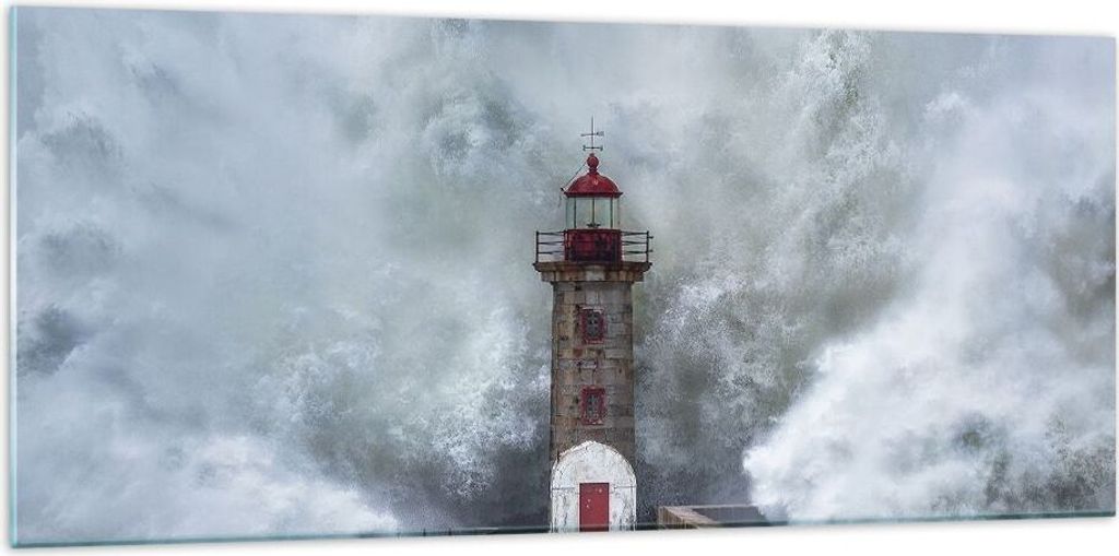 Bilder auf glas - Einteilig - Laterne Meer Sturm - 120x50cm - Glasbilder - Wandbilder - Bilder - zum Aufhängen bereit - Wanddekoration aus Glas - ...