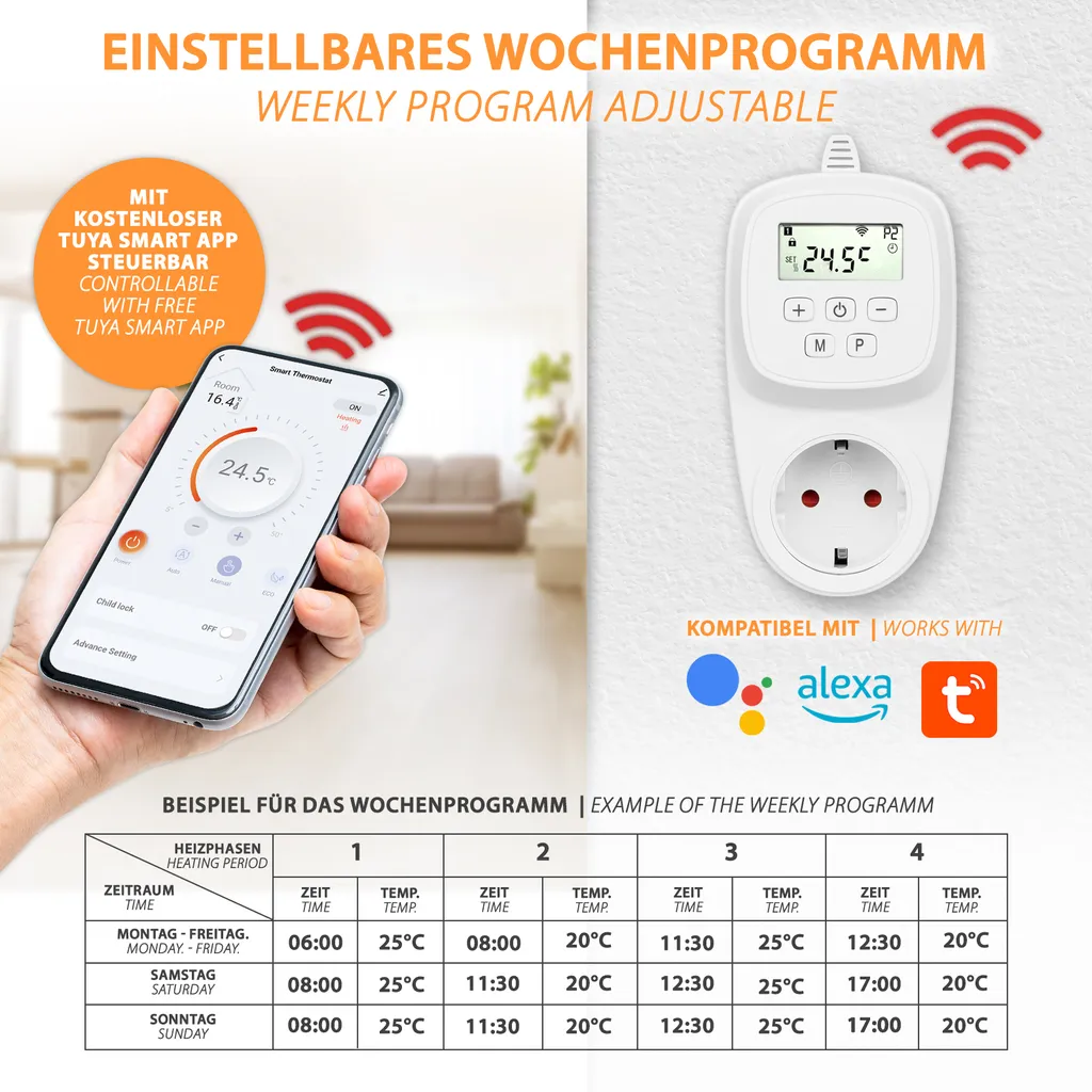 Thermostat de prise programmable Wifi pour chauffage et climatisation - 4