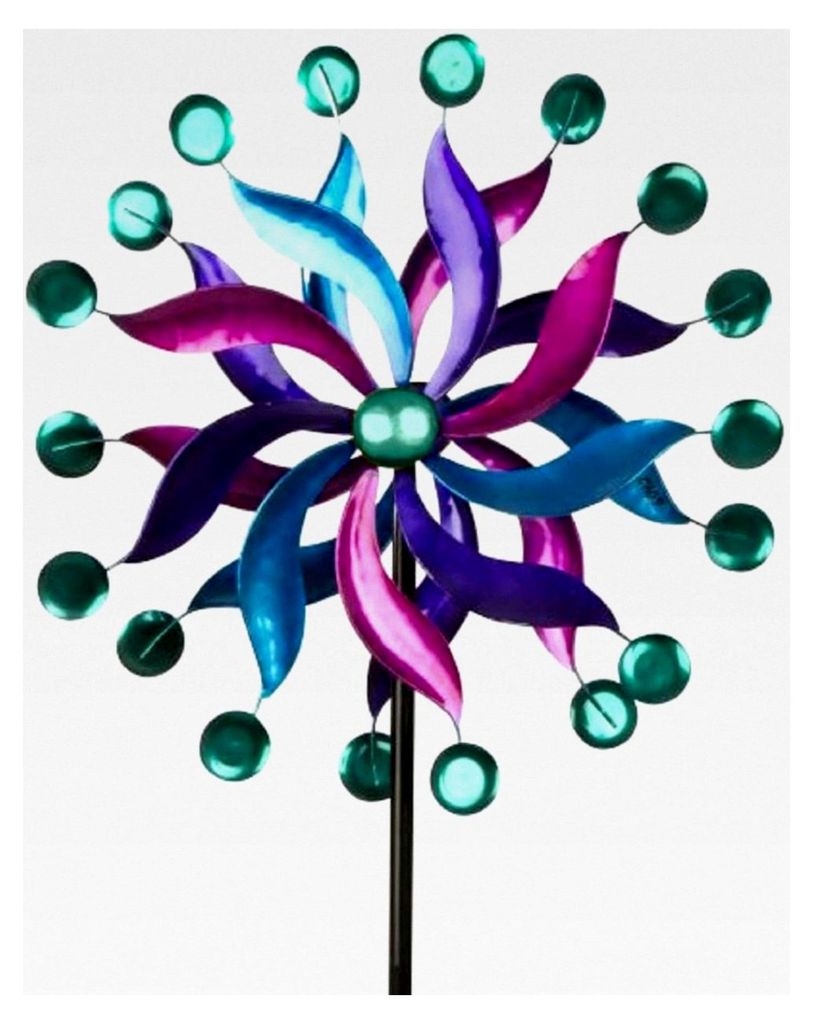 Windrad aus Metall doppelt Bunt Gartenstecker H 182 cm D 48 cm Windspiel