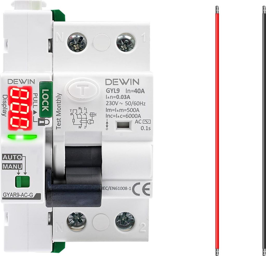 Intelligenter 2-poliger RCCB Leitungsschutzschalter 40A 30mA 230V mit automatischem Wiedereinschalter und LED-Anzeige