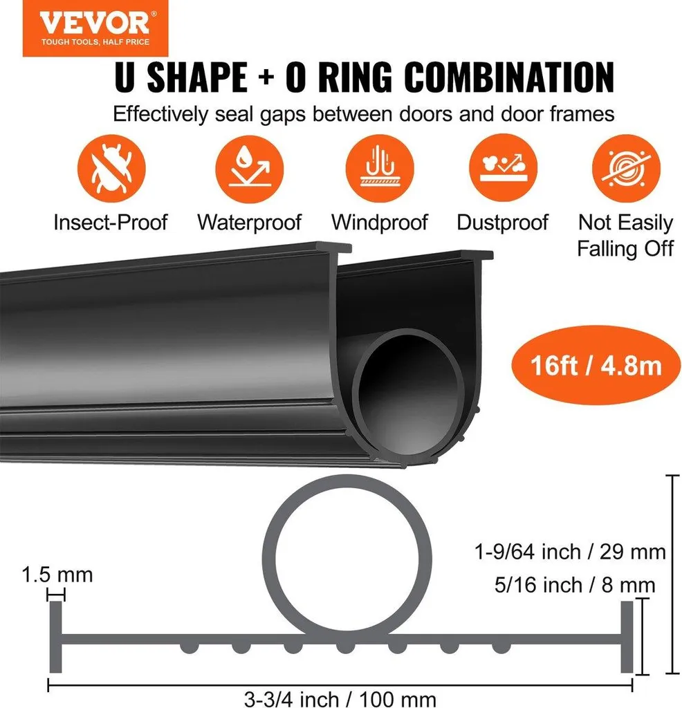 Joint de garage en caoutchouc robuste largeur 3 3/4" et T-End 5/16" - 2