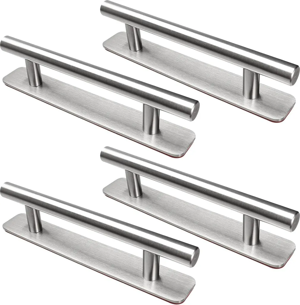 Poignées de meubles sans perçage argentées en inox pour baies vitrées