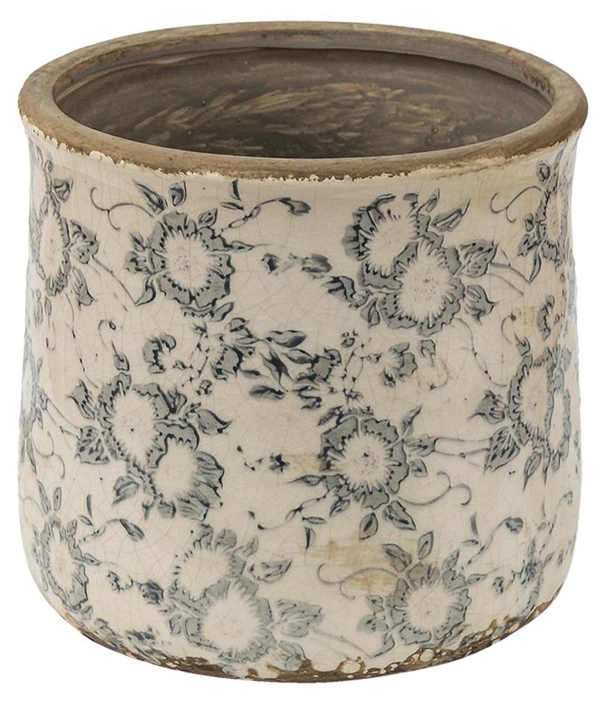 Clayre & Eef Blumentopf Ø 17x16 cm Grau Beige Keramik Produktbild 