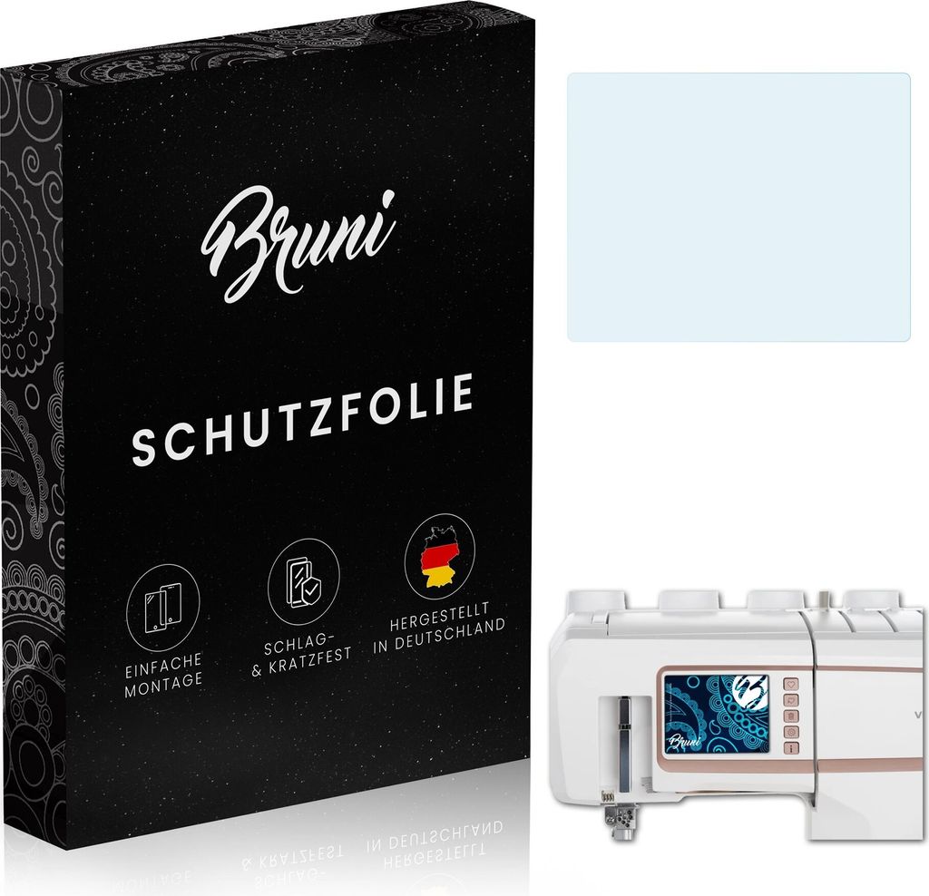Bruni Basics-Clear 2x Schutzfolie kompatibel mit Husqvarna Viking Amber Air S 600 Folie