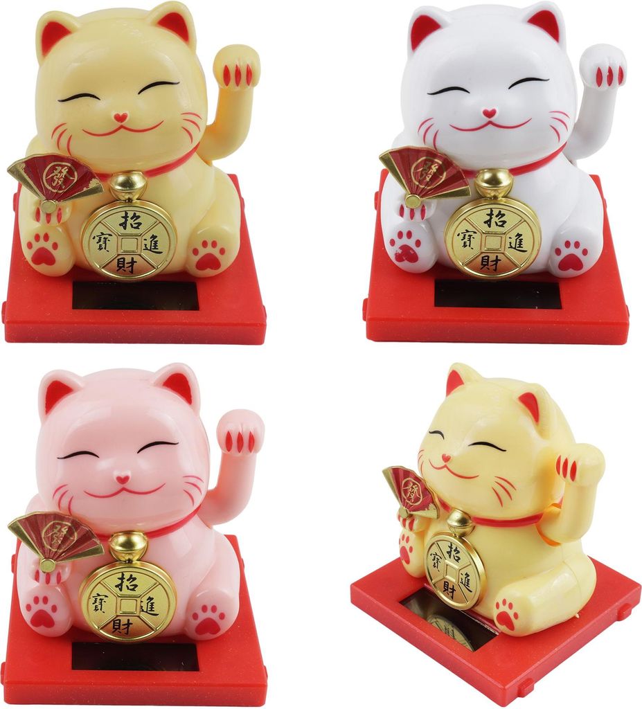 Glückskatze Mini Maneki-neko Medaille Set Solar 5cm Winkekatze Lucky cat