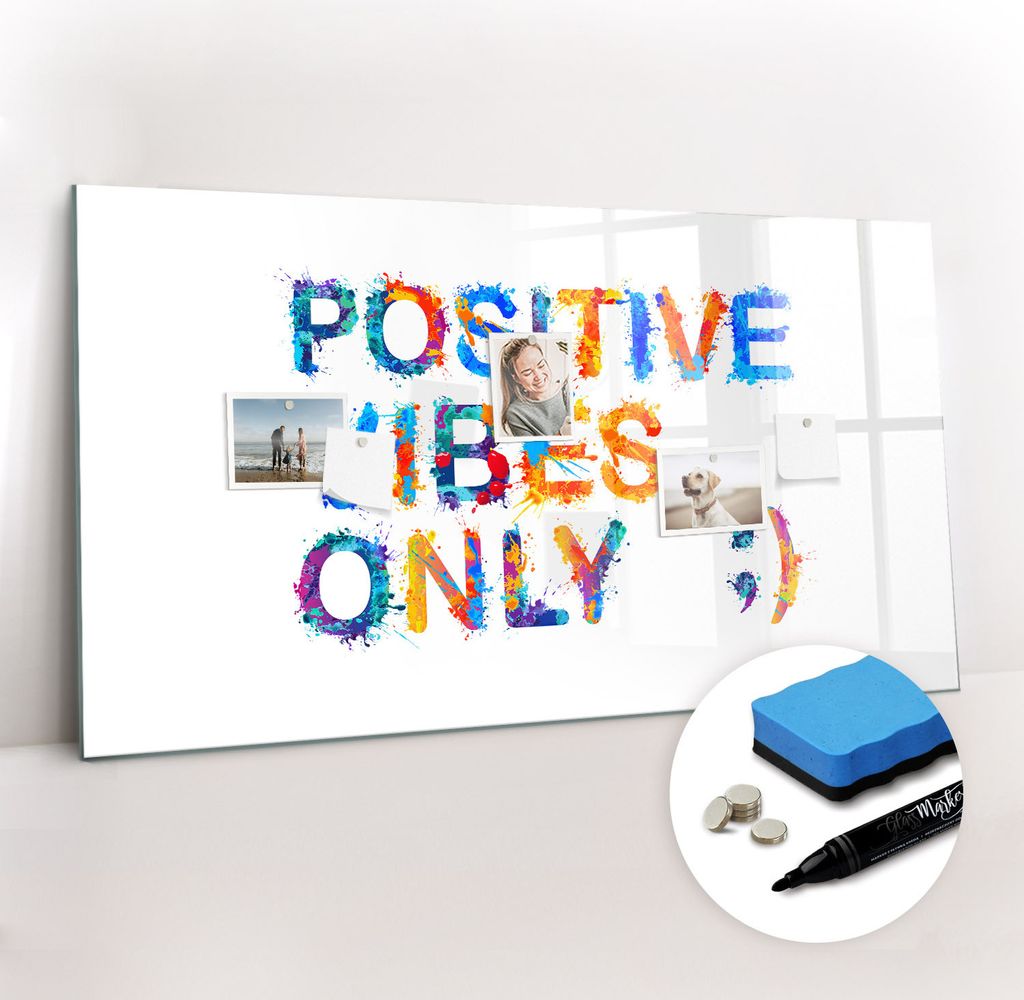 Magnetpinnwand Memoboard - Zubehörsatz - Schwarzer Marker + Schwamm + Magnete - 120 x 60 cm - Positives Zitat