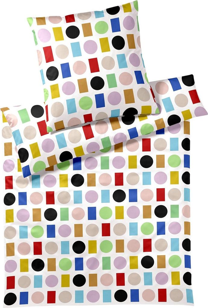 elegante Bettwäsche-Garnitur Mako-Jersey Foxie Jersey Farbe Multi Weiss Größe 155x220+80x80