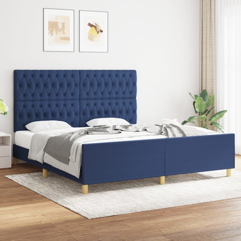 "Rabatt" Bettgestell Komfort - mit Lattenrost - mit Kopfteil Blau 180x200 cm Stoff - Klassische Betten CC5067
