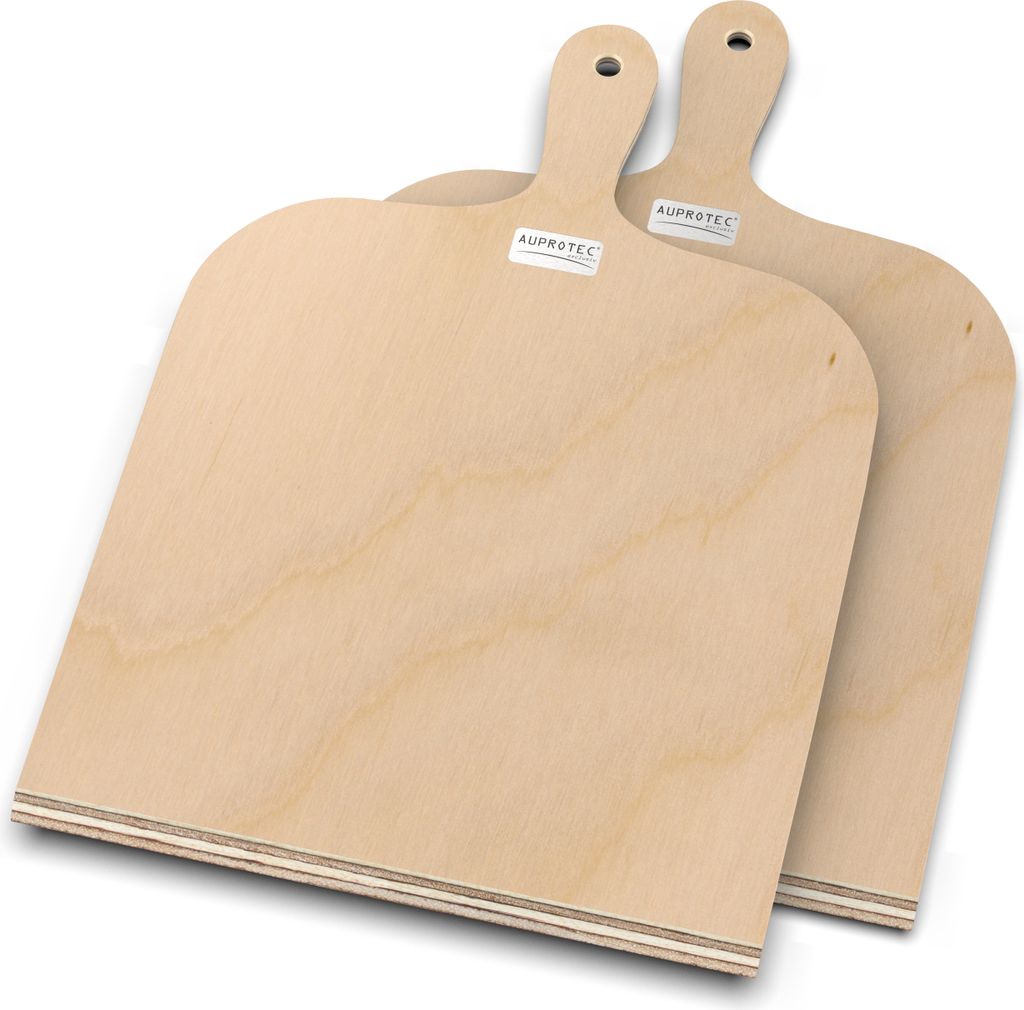 2er Set AUPROTEC Pizzaschaufel Modell Yves: Größe M 26 x 26 cm Holz Pizzaschieber Pizzabrett