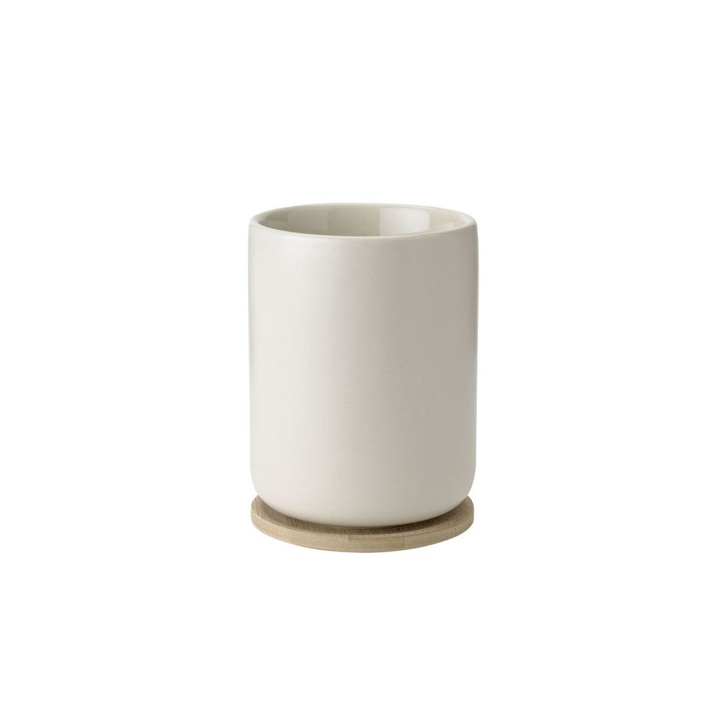 Stelton Thermobecher Theo mit Untersetzer, Steinzeug, Bambus, Sand, 250 ml, X-641-1