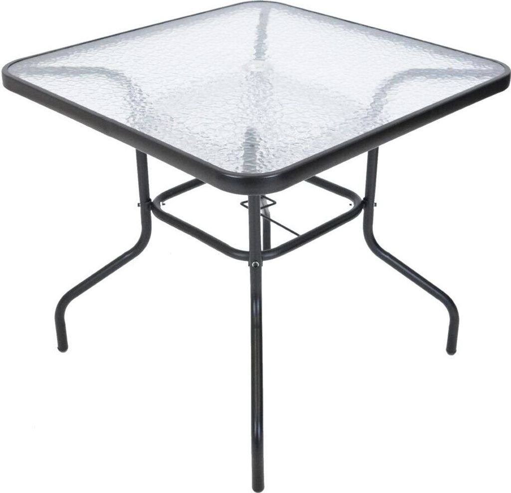 ZWMT Gartentisch, 80 x 80 cm, Metall mit Glasplatte ROJAPLAST YLGT-049