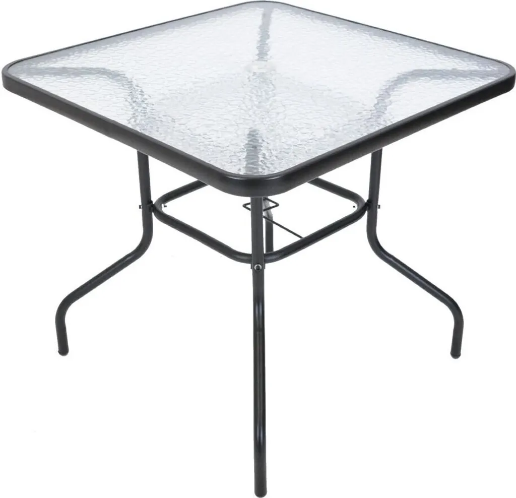 Table d'extérieur carrée 80x80 plateau verre trempé ROJAPLAST YLGT-049