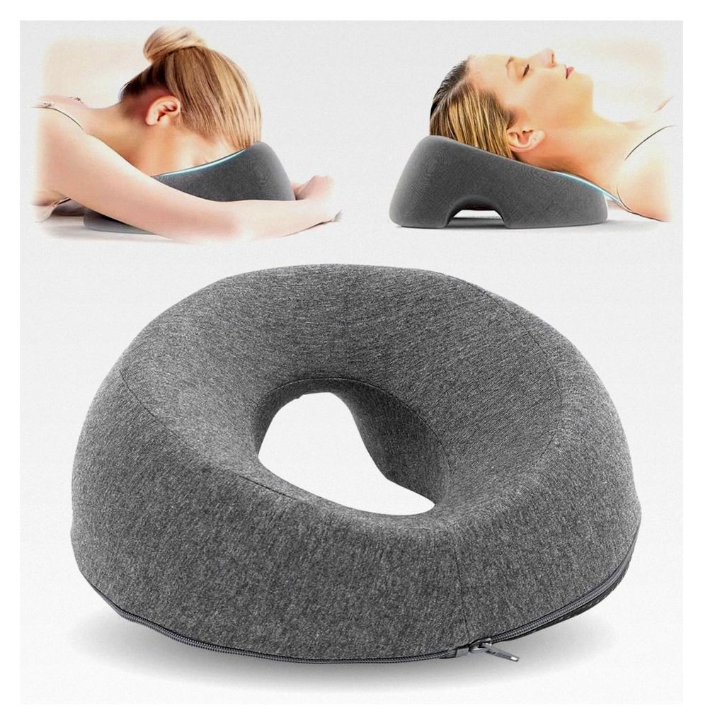 Massagekissen mit Kopföffnung, U-förmige Kopfstütze für Massageliege aus Memory-Schaum, Hellgrau