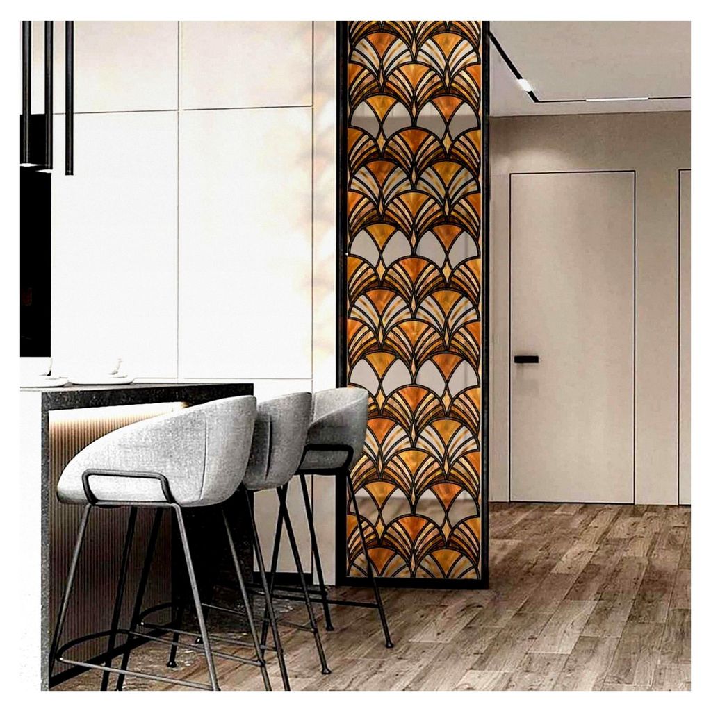Buntglas-Fensterfolie, selbstklebend, 43 x 300 cm, dekorative Fensterfolie, Privatsphäre, Vintage-Kunst-Deco, handgezeichnete Glasdekoration, Boho...