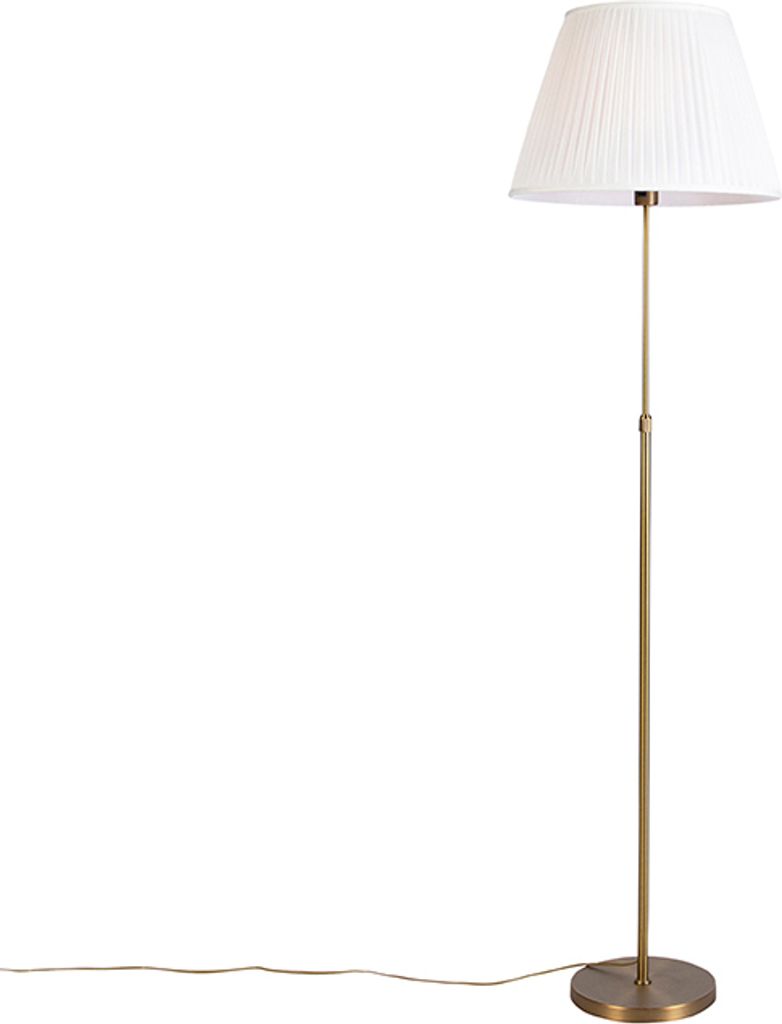 QAZQA - Landhaus I Vintage I Rustikal Bronze Stehleuchte I Stehlampe I Standleuchte I Lampe I Leuchte mit Plisse Creme 45 cm verstellbar - Parte I ...