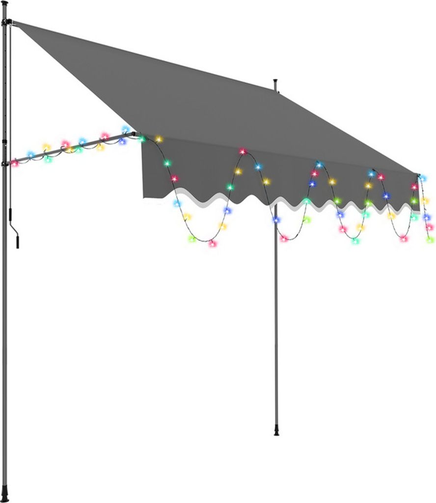 TolleTour Klemmmarkise mit LED 200x120cm Markise Höhenverstellbare Balkonmarkise mit Handkurbel Sonnenschutz ohne Bohren für Terrasse und Balkon ...