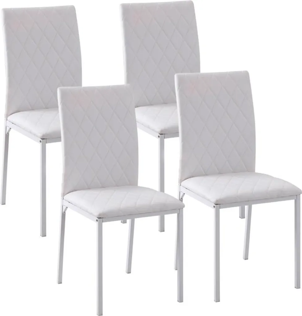 Chaise Rembourrée en Similicuir Blanc avec Repose-pieds - Set de 4