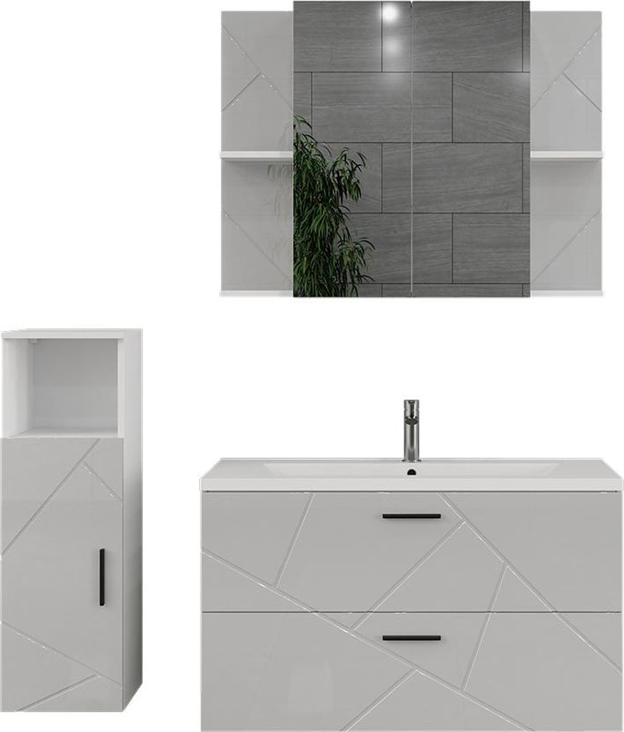 Badmöbel-Set Vicco Irma Weiß/Weiß Hochglanz 4 Teile, Model 56338