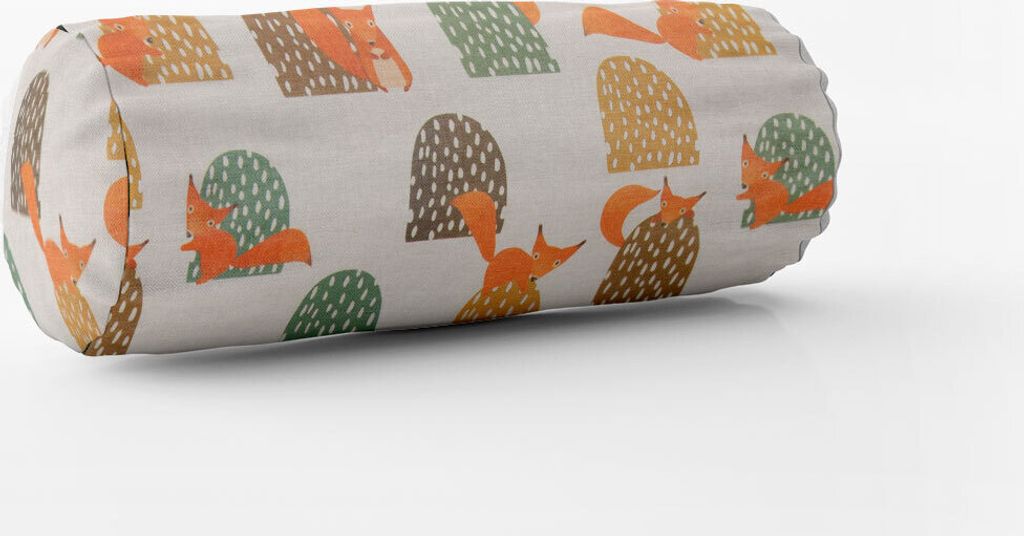 SCHÖNER LEBEN. Kissenhülle Eichhörnchen Hügel mint braun ocker oran Größe 15x40cm (ØxB) Nackenrolle 15x40cm (ØxB) Nackenrolle Größe