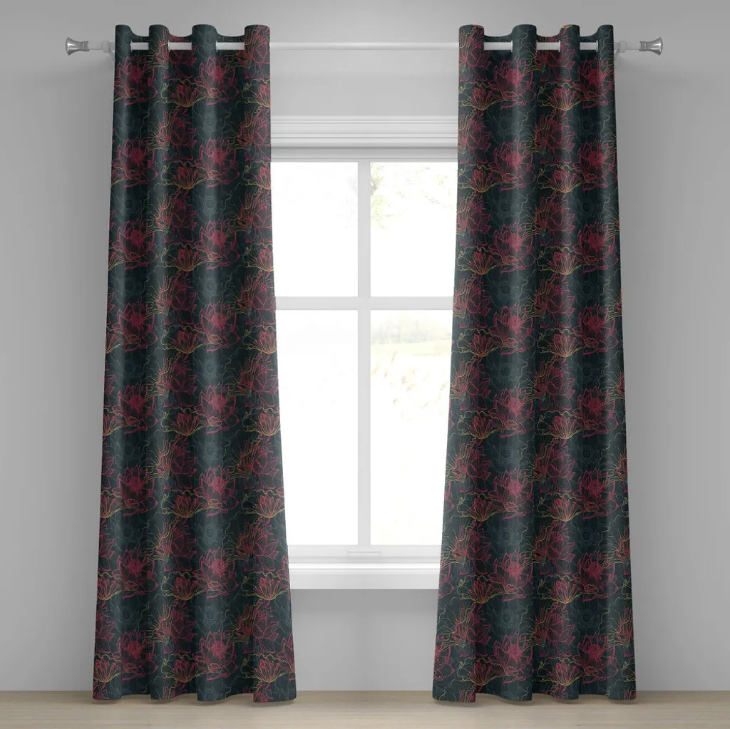 Tenda Lotus ABAKUHAUS 2 Pannelli con Occhielli 280x175 cm Fiori Blu Grigio