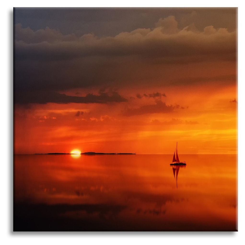 Leinwanddruck Natur Sonnenuntergang Schiff 50x50 cm