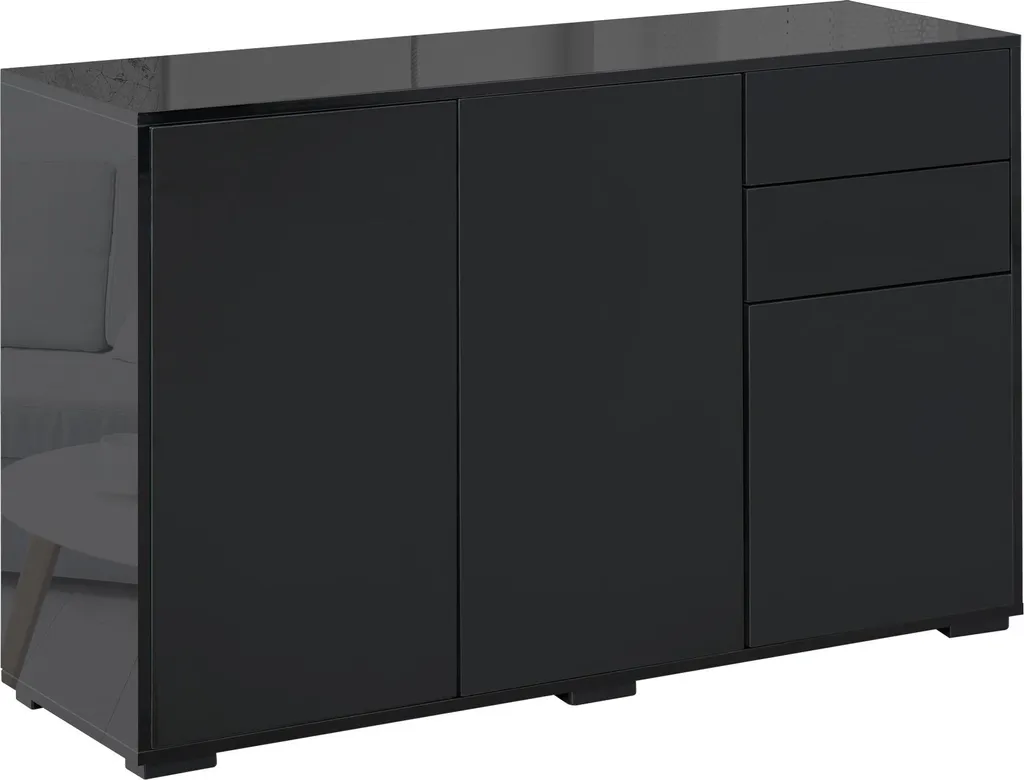 Bahut de Salon Noir 117 cm Meuble de Rangement à Étagères Réglables