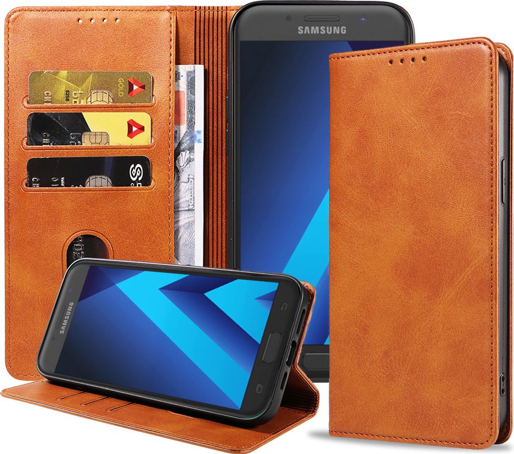 Smartphonica Samsung Galaxy A5 2017 leren hoesje met magnetische sluiting en pashouders book case – Bruin