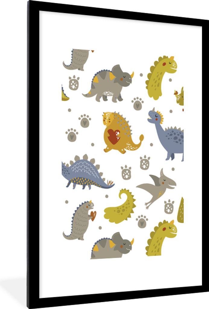 MuchoWow MuchoWow Gerahmtes Poster Dinosaurier - Kinder - Design - Jungen - Mädchen - Kinder 60x90 cm - Poster mit zchwarzem Bilderrahmen - De...