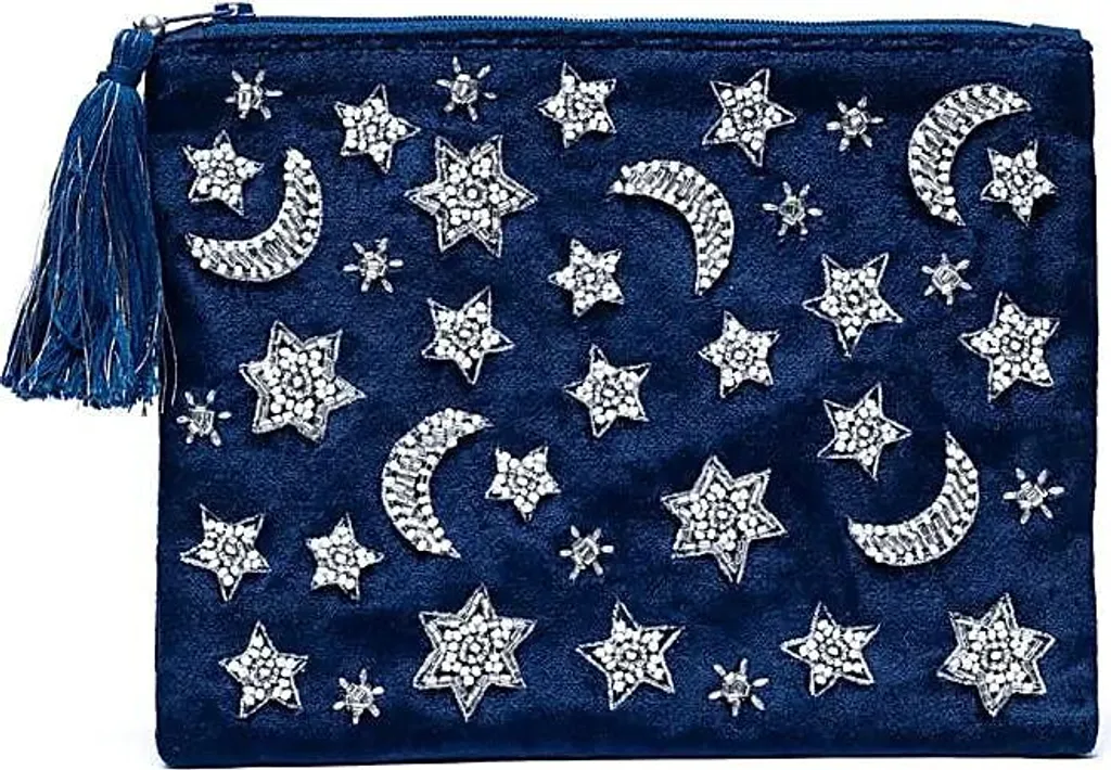 Organisateur de sac pochette velours lune et étoiles pour vos accessoires