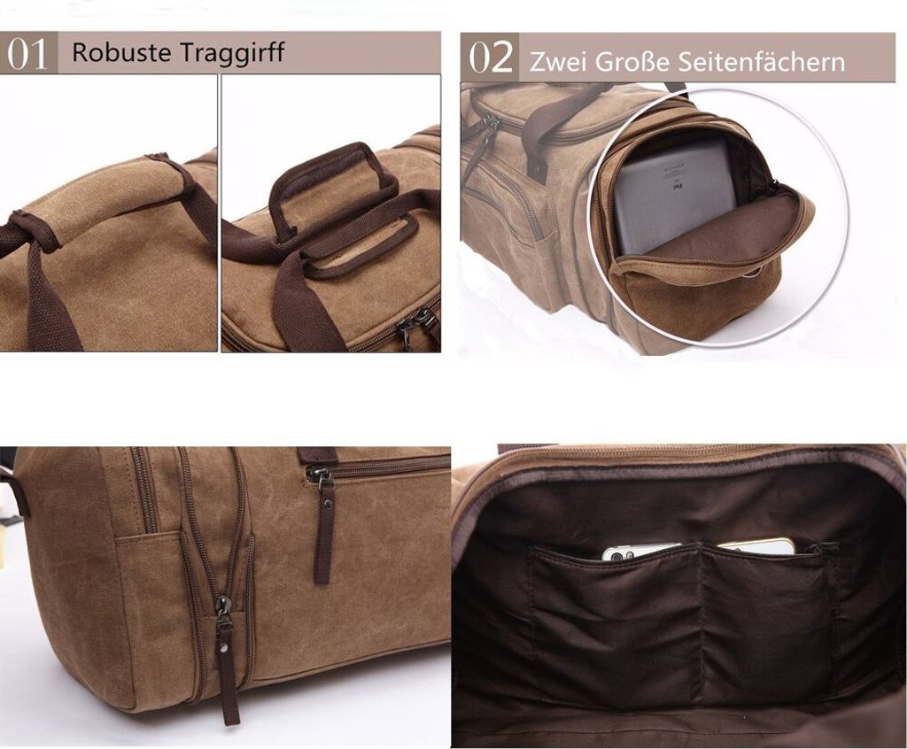 Limirror Vintage Canvas Reisetasche - Weekender Tasche 35L Damen Herren